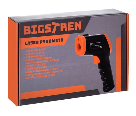 Termometr Pirometr Bezdotykowy Laserowy -50 +550 °C Wyświetlacz LCD Miernik BIGSTREN